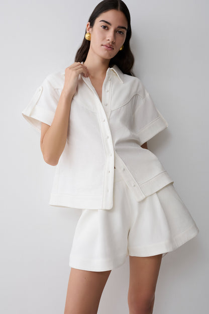 Piper Linen Flare Shorts - White