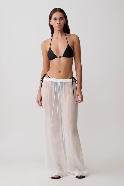 Leilani Sheer Drawstring Wide Leg Pants - Ivory