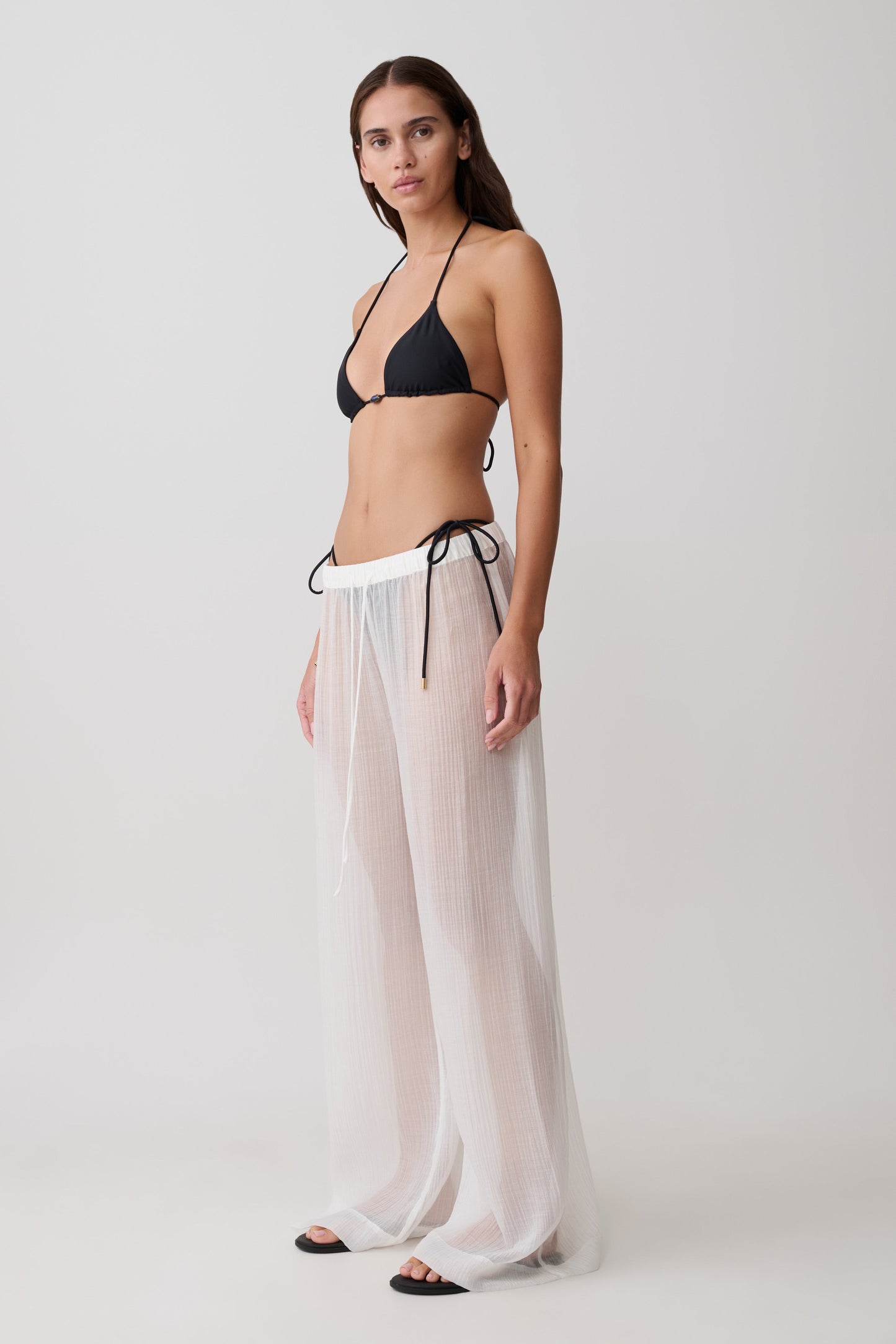 Leilani Sheer Drawstring Wide Leg Pants - Ivory