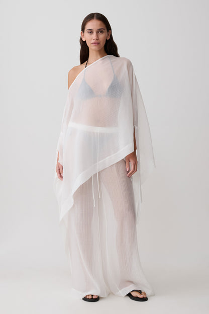 Leilani Sheer Draped Asymmetric Top - Ivory