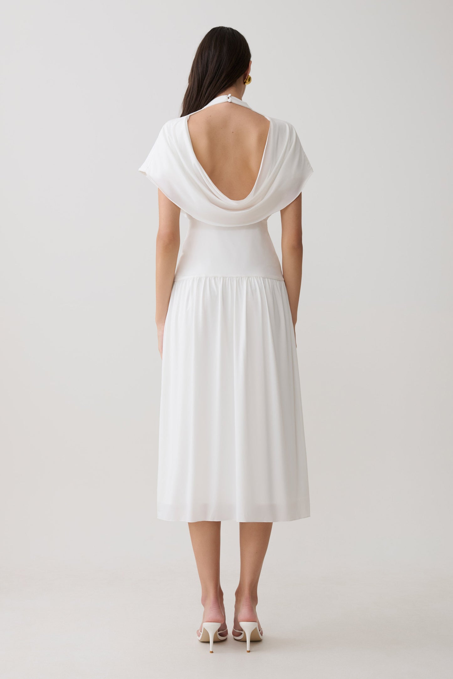 Ailla High Neck Cowl Midi Dress - White