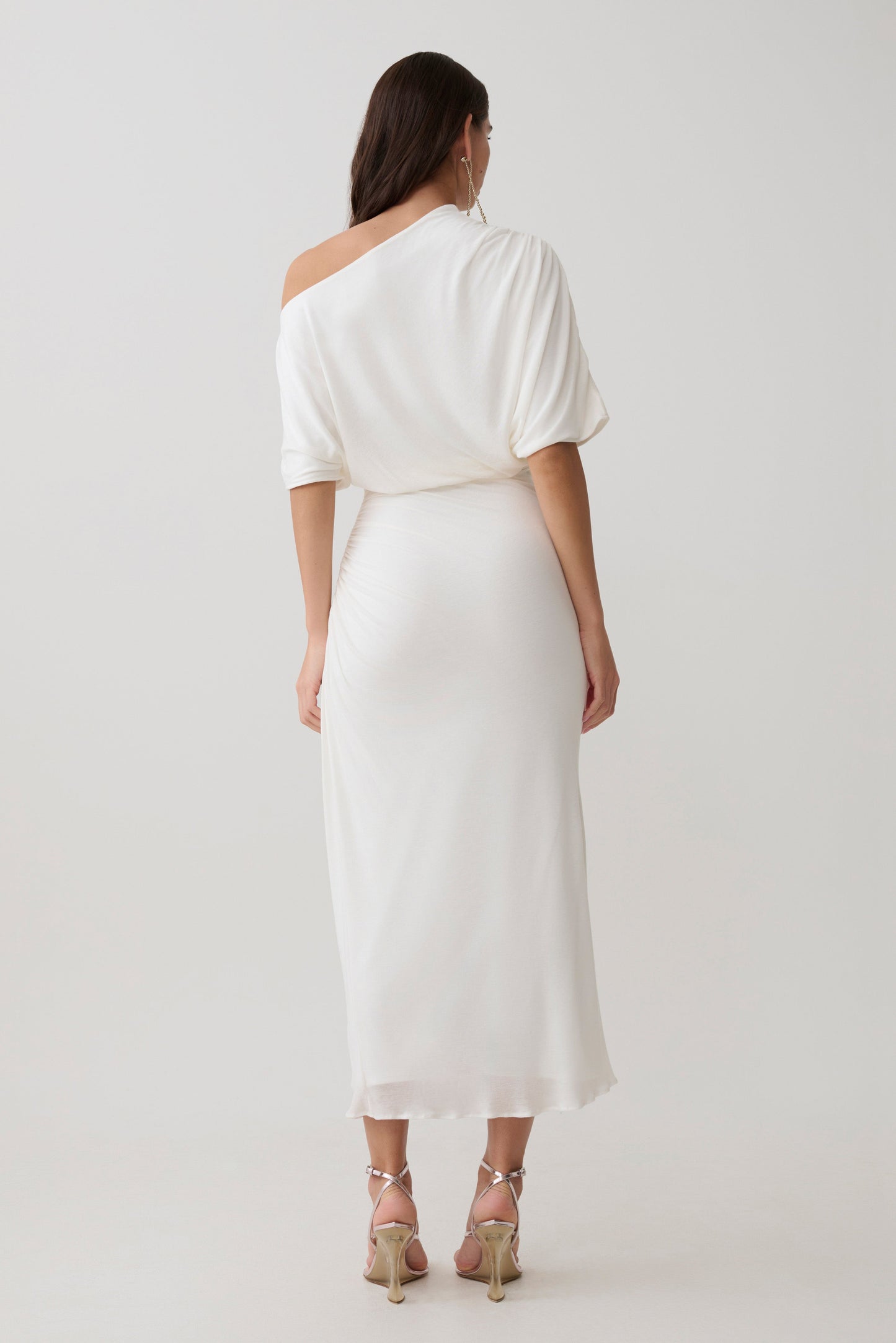 Alva Wool Lyocell Draped Midi Dress - White