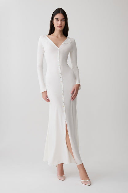 Tanya Buttoned Long Sleeve Maxi Dress - White