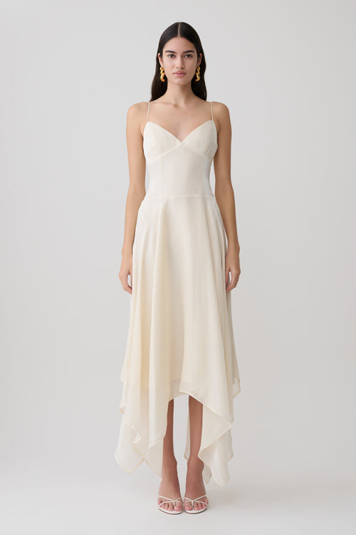 Naomi Satin Asymmetric Hem Maxi Dress - Ivory