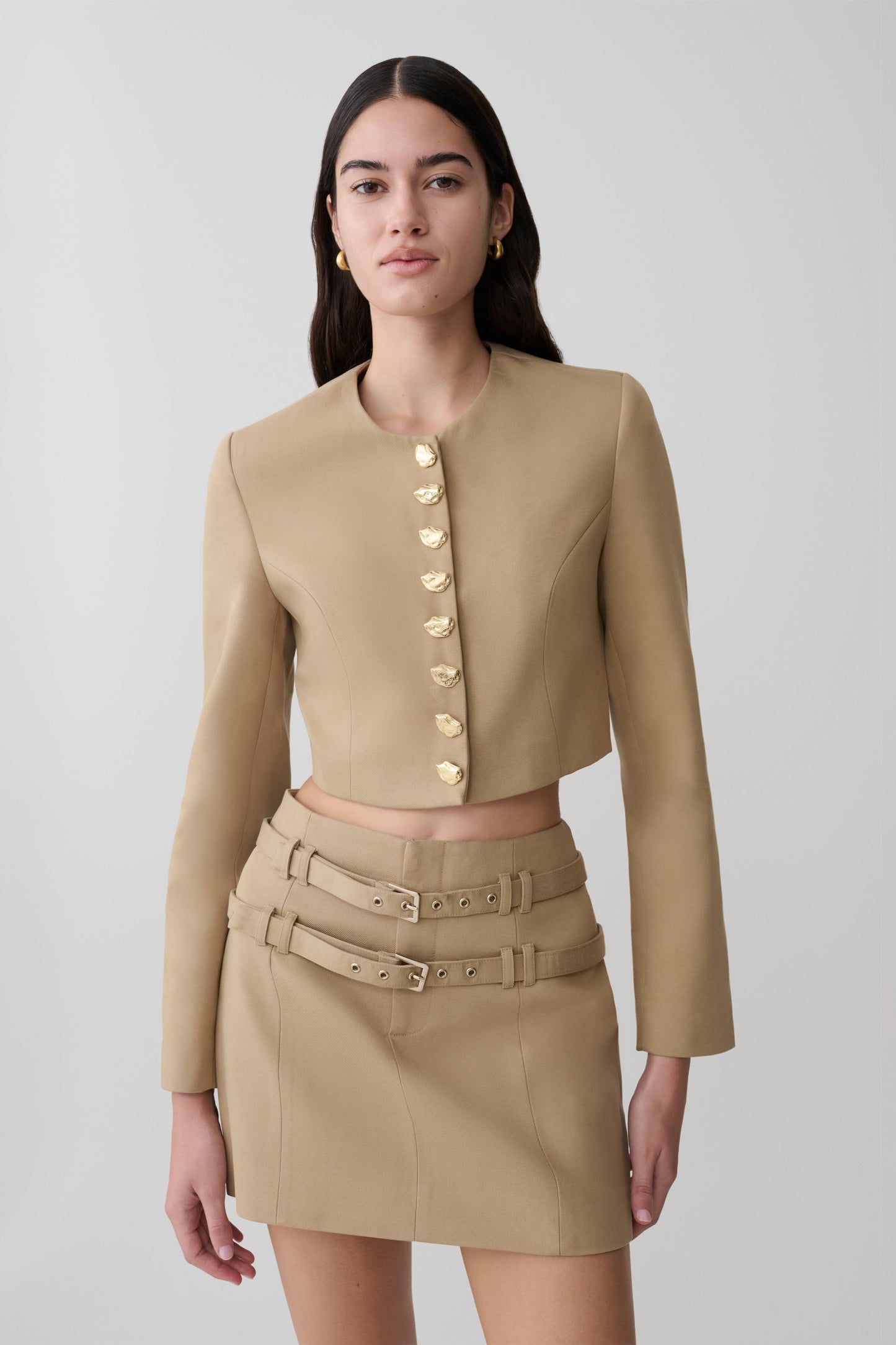 Marielle Button Up Cropped Jacket - Taupe