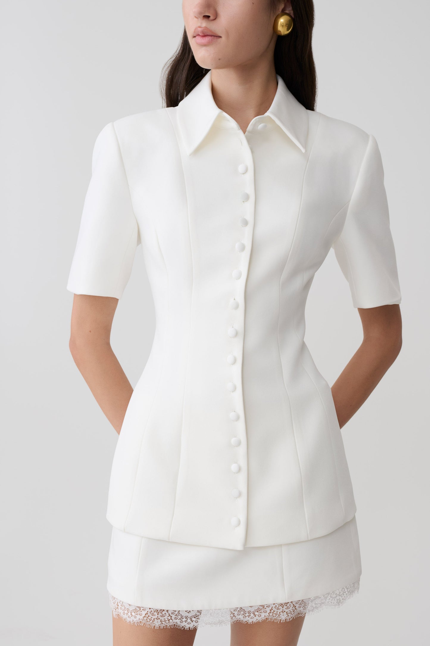 Ariella Button Up Short Sleeves Top - White