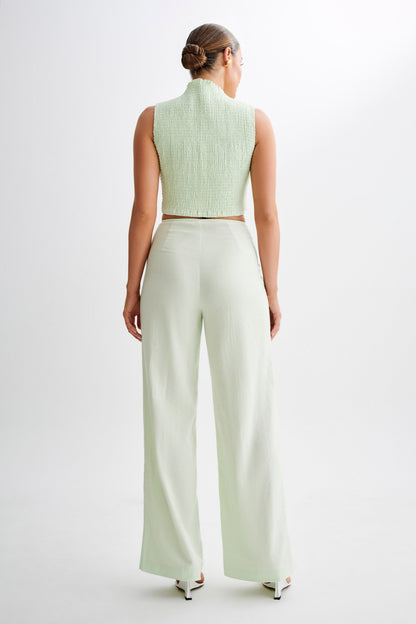 Emanuelle Sleeveless Linen Shirring Top - Mint
