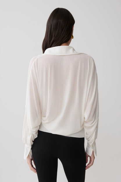 Berkley Draped Long Sleeve Shirt - White