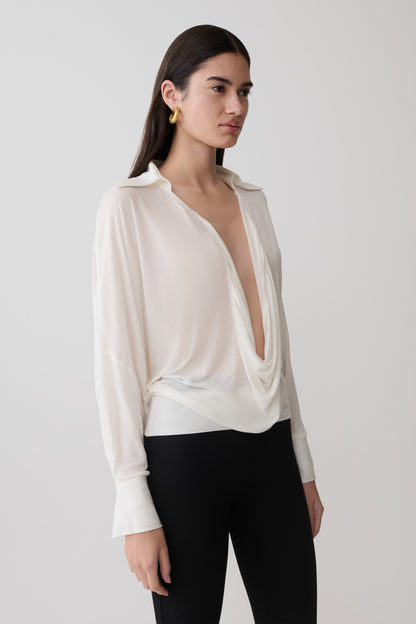 Berkley Draped Long Sleeve Shirt - White