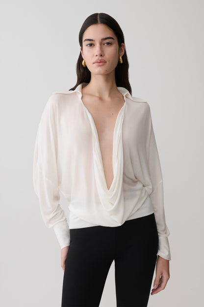 Berkley Draped Long Sleeve Shirt - White