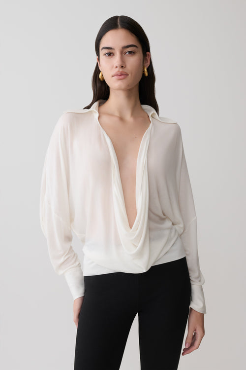 Berkley Draped Long Sleeve Shirt - White