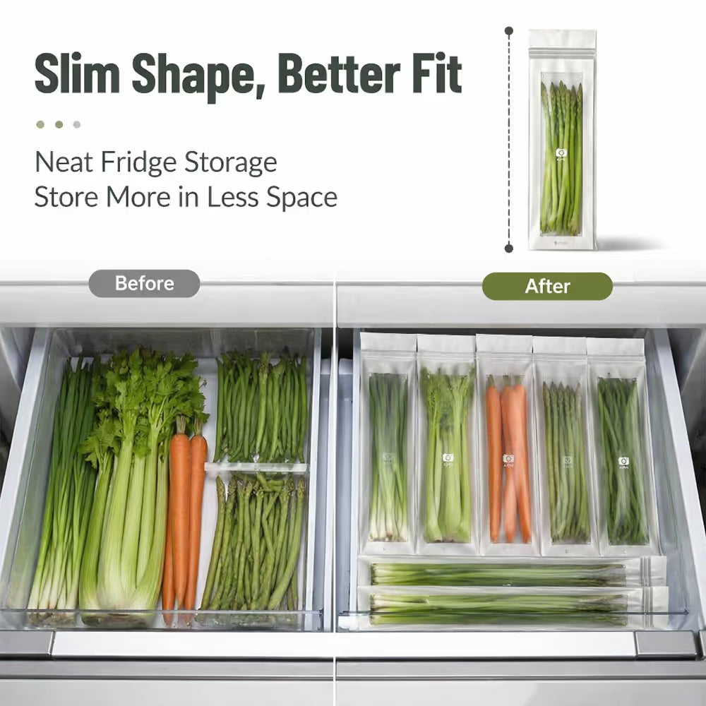 🥬 50/100PCS Reusable Long Food Storage Bags, Double-Zip Seal Freshness Bags for Kitchen