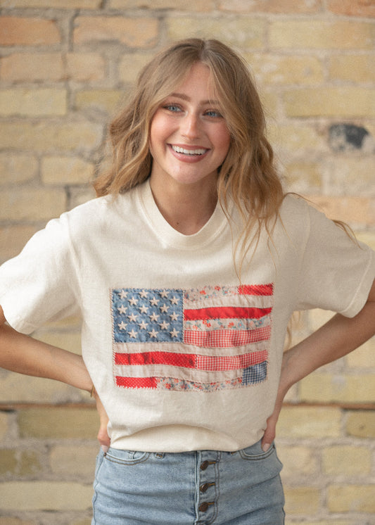 American Flag Patchwork Graphic Tee