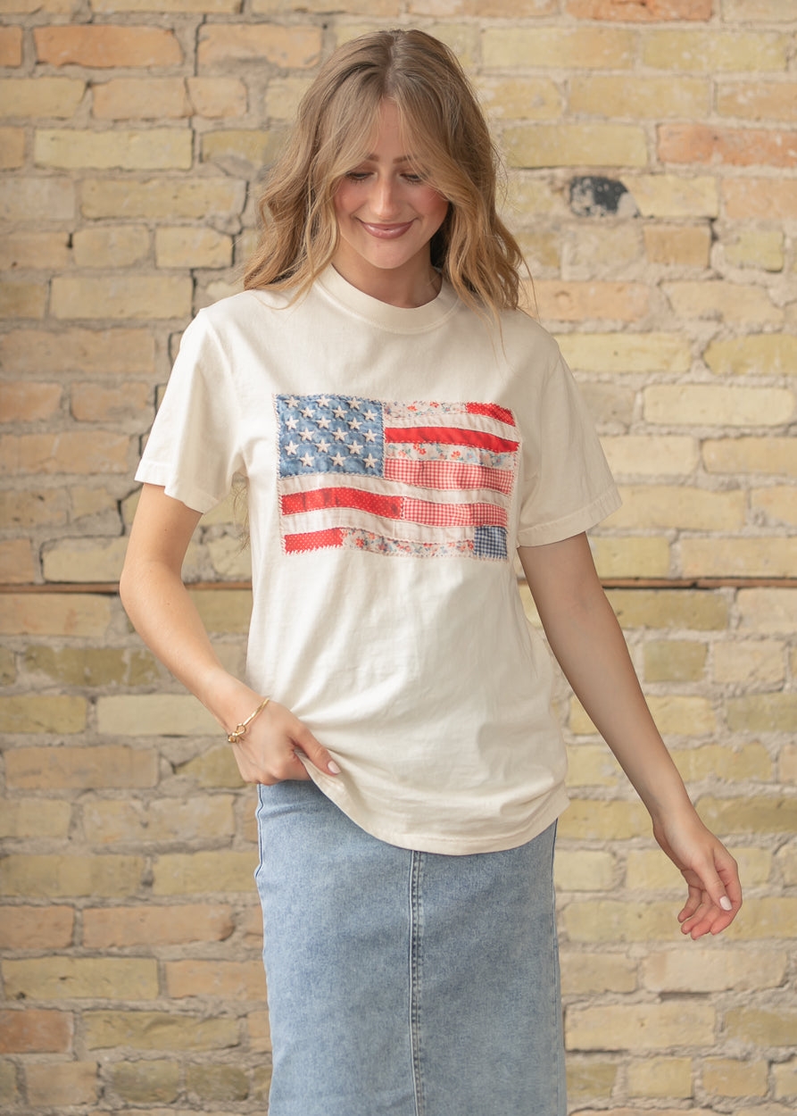 American Flag Patchwork Graphic Tee