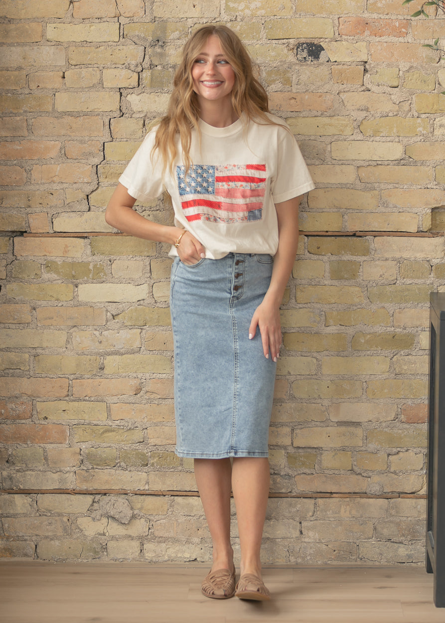 American Flag Patchwork Graphic Tee