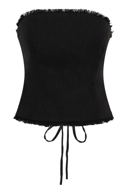 Annie Strapless Tie Back Linen Top - Black