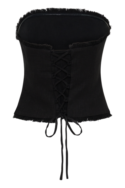 Annie Strapless Tie Back Linen Top - Black