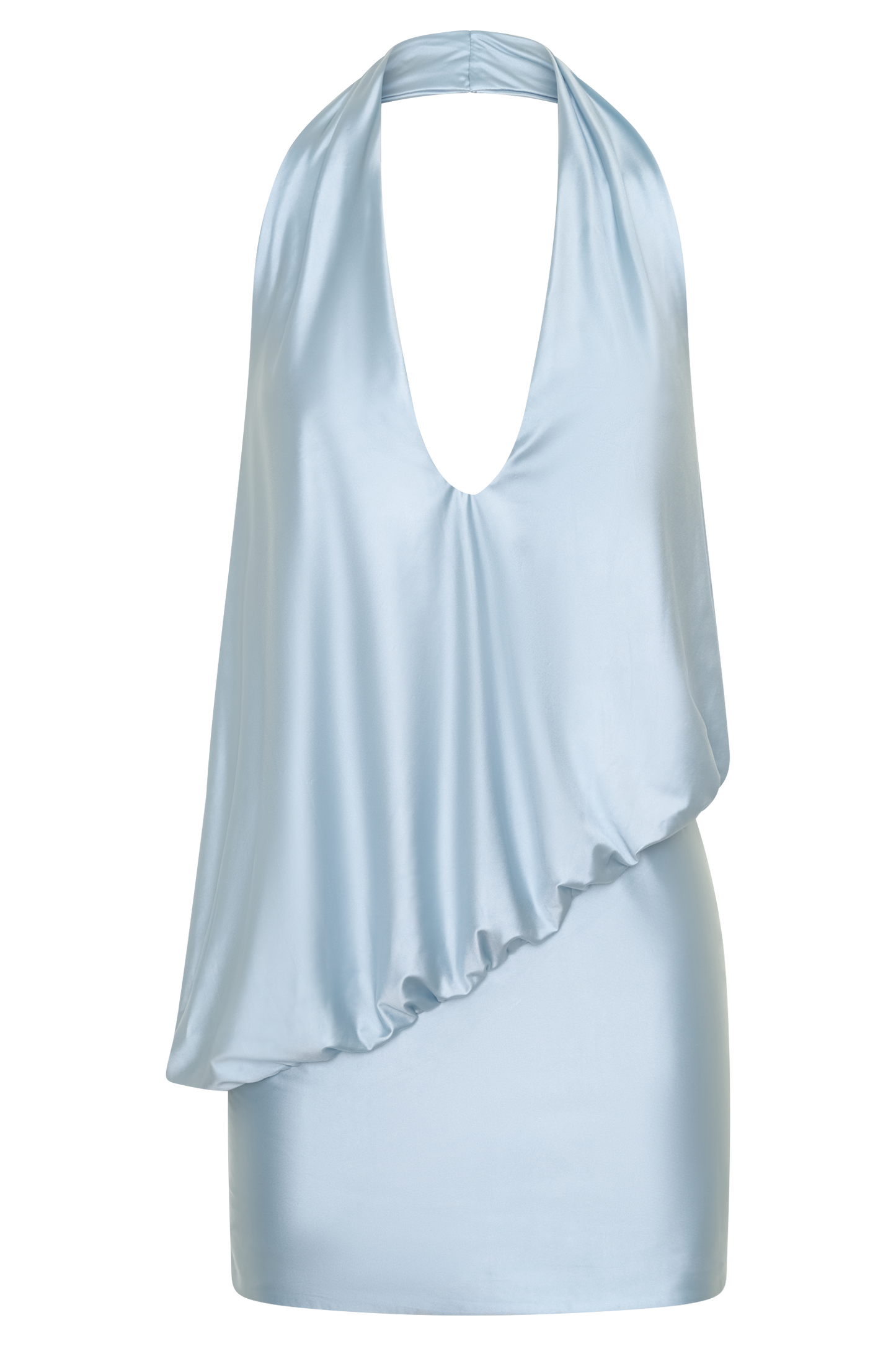 Arabel Draped Halter Mini Dress - Pale Blue