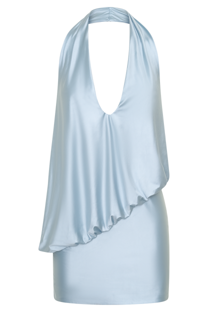 Arabel Draped Halter Mini Dress - Pale Blue