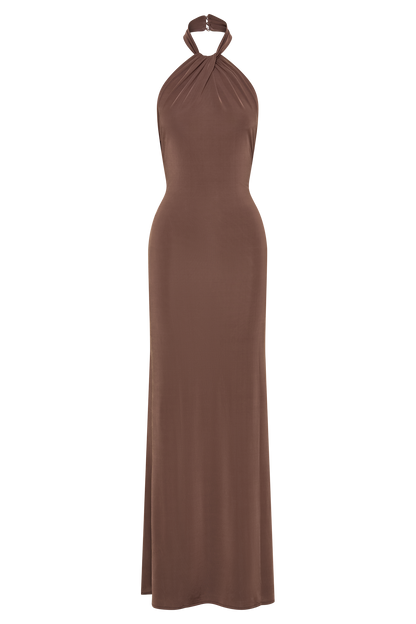 Elyna Slinky Halter Maxi Dress - Chocolate