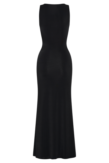 Beck Plunge Maxi Dress With Floral Hardware - Black