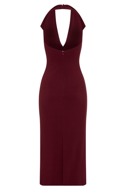 Annita Crepe Halter Midi Dress - Merlot