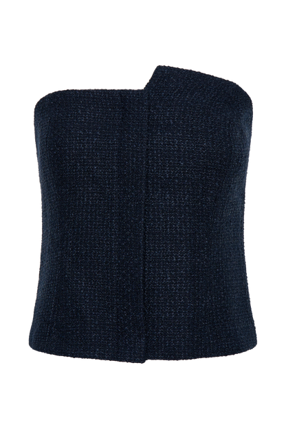 Parker Boucle Strapless Asymmetric Top - Midnight Blue