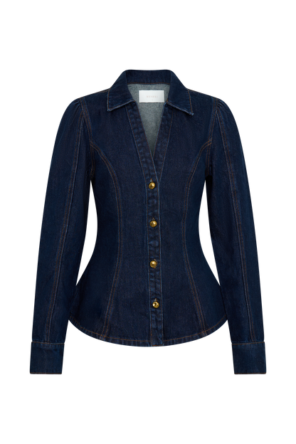 Hilary Long Sleeve Denim Top - Indigo Blue