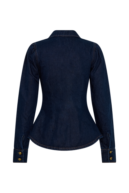 Hilary Long Sleeve Denim Top - Indigo Blue