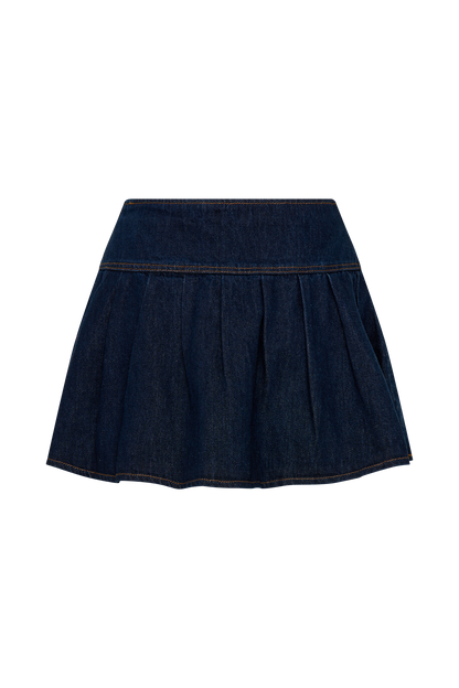 Candice Pleated Denim Mini Skirt - Indigo Blue
