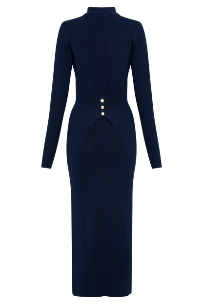 Abbey Buttoned Knit Midi Dress - Navy