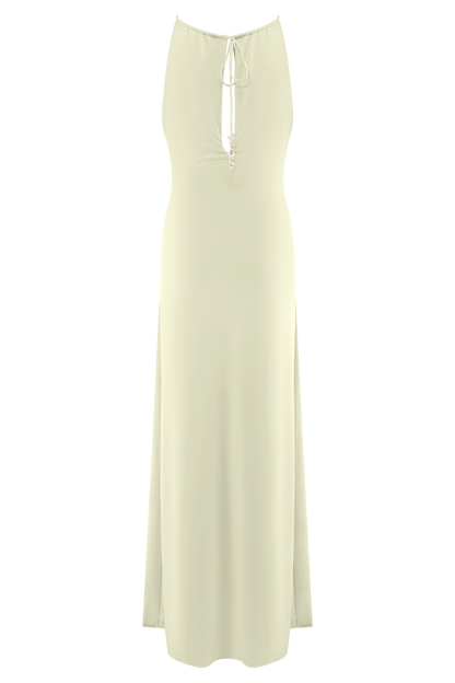 Beryl Slinky Maxi Dress With Pearls - Ivory