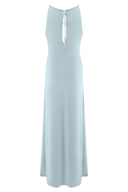 Beryl Slinky Maxi Dress With Pearls - Pale Blue