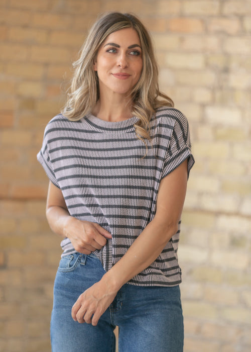 Striped Rib Knit Dolman Top