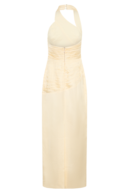 Chiara Halter Satin Maxi Dress - Buttermilk