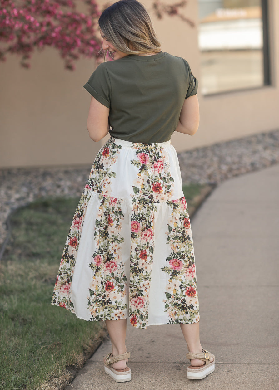 Tiered Floral Midi Skirt