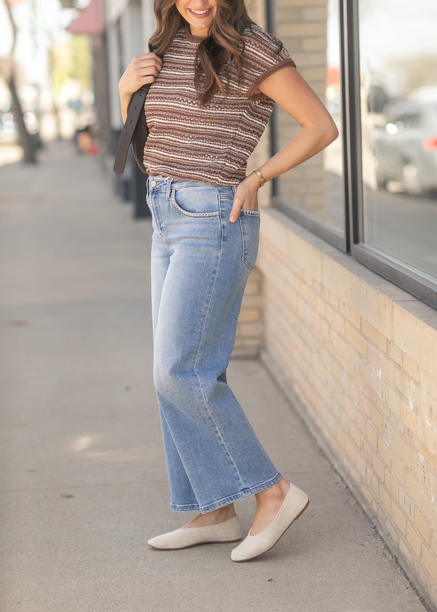 Cropped High Rise Embroidered Jeans