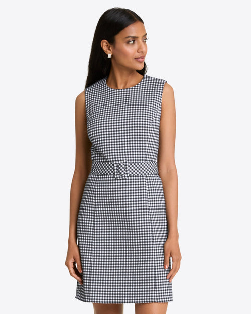 Sadie Belted Shift Dress in Textured Gingham