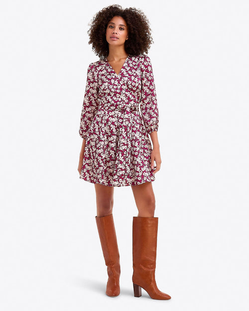 Jordan Long-Sleeve Wrap Dress in Hammered Satin