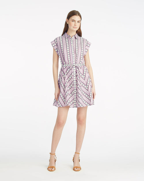 Phoebe Mini Shirtdress in Dotted Stripes Jacquard