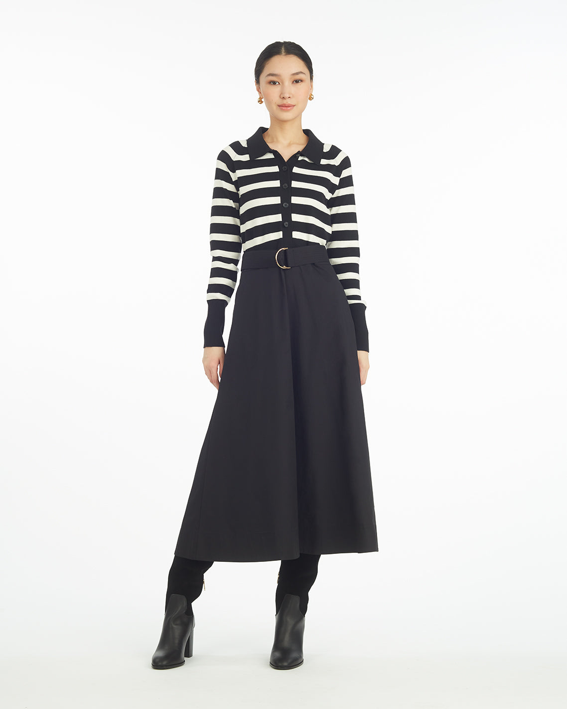 Darcy Mixed Media Dress in Black Stripe