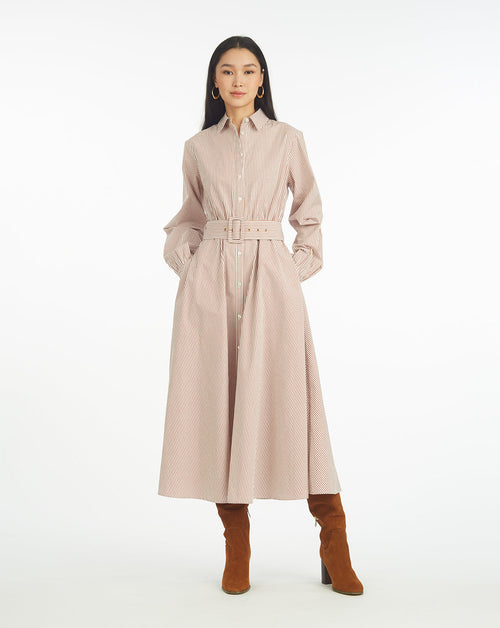 Eliza Midi Shirtdress in Rust Stripe