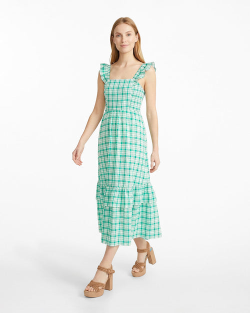 Carrie Midi Dress in Green Plaid