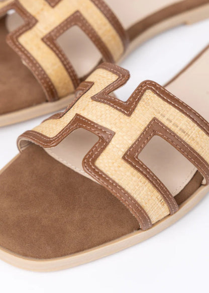 Ena Brown Cutout Raffia Slide