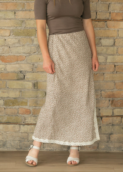 Floral Lace Hem Midi Skirt