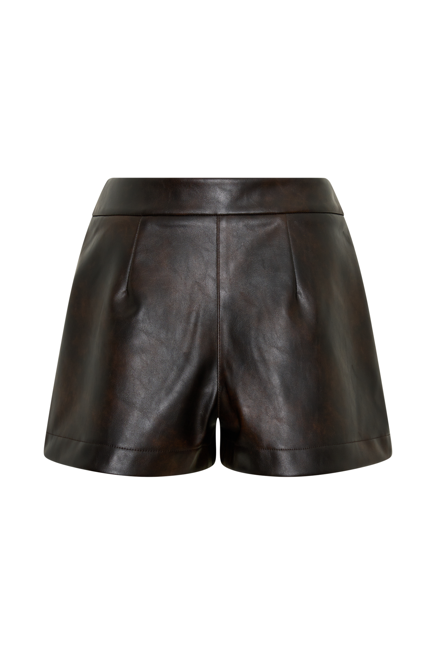 Adaline Faux Leather High Waisted Shorts - Dark Chocolate