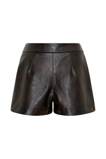 Adaline Faux Leather High Waisted Shorts - Dark Chocolate