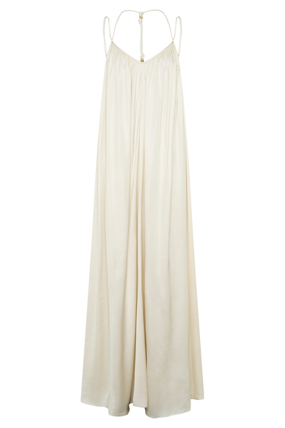 Adriana Satin Gathered Maxi Dress - Buttercream