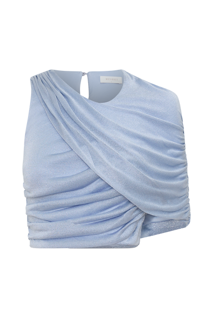 Adrienne One Shoulder Lurex Top - Pastel Blue