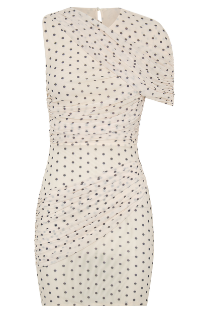 Adrienne One Shoulder Mesh Mini Dress - Polka Dot